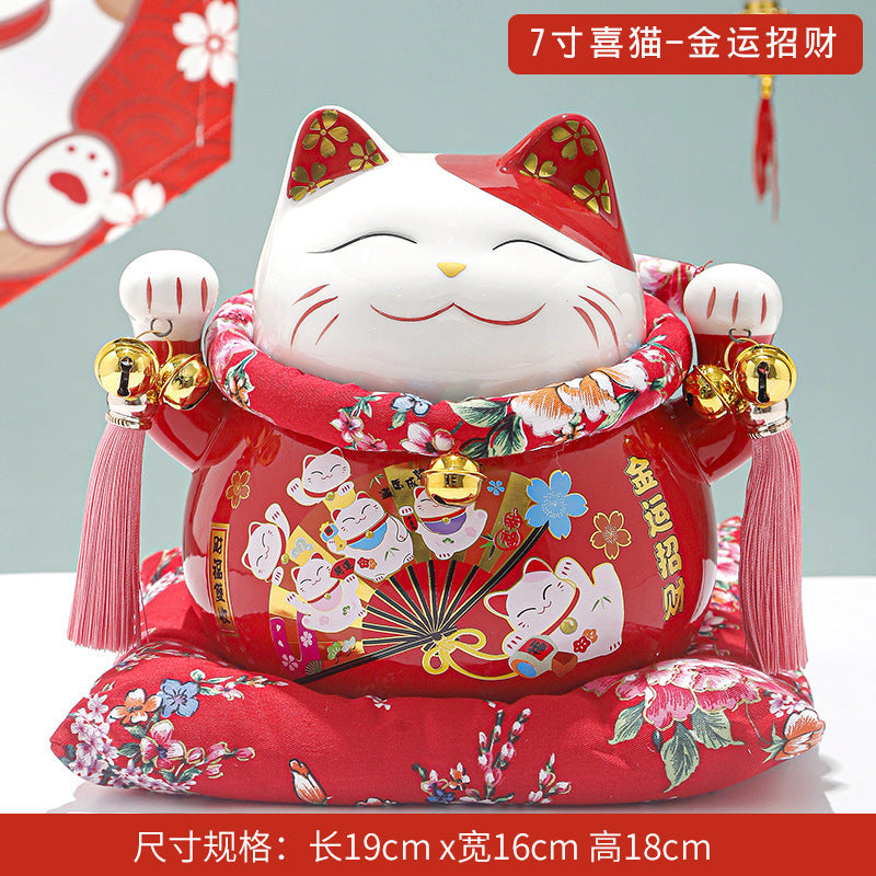 Lucky Cat Ceramic Home Ornament Creative Japanese-style Fortune Cat Small Pocket Store Opening Event Gift Wholesale