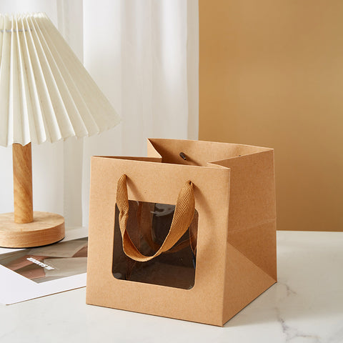 Recyclable Eco-friendly Art Gift Bags Clear PVC Window Paper Box for Flowers Dolls Toys Christmas Thank You Presents