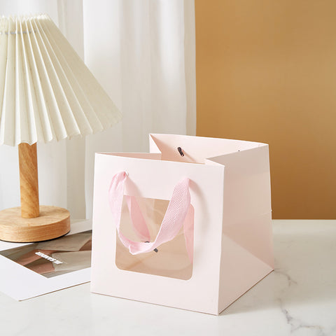 Recyclable Eco-friendly Art Gift Bags Clear PVC Window Paper Box for Flowers Dolls Toys Christmas Thank You Presents