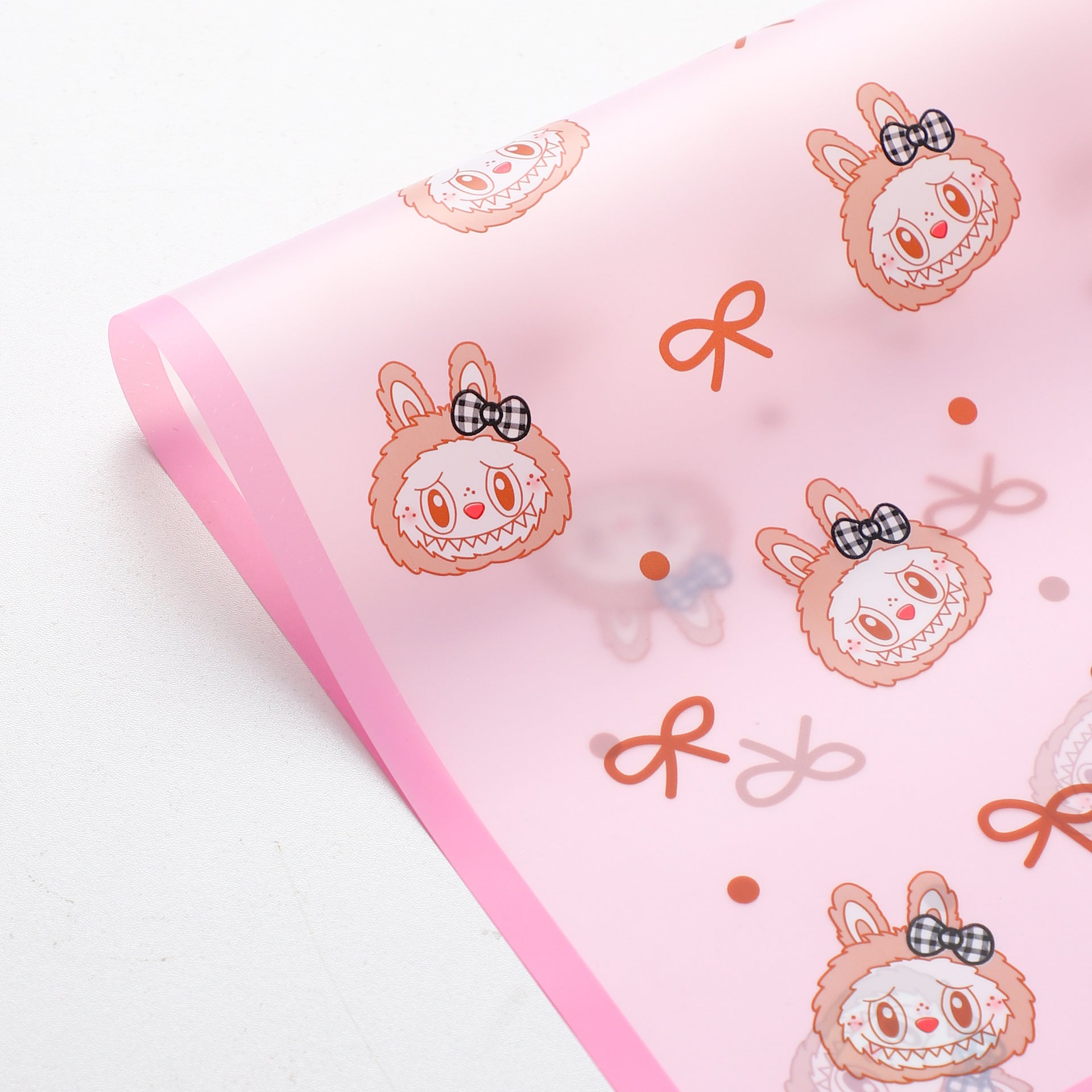 Labubu Magic Edge Heart Bow Korean Fresh Flower Bouquet Wrapping Paper Cartoon Doll Floral Materials Packaging