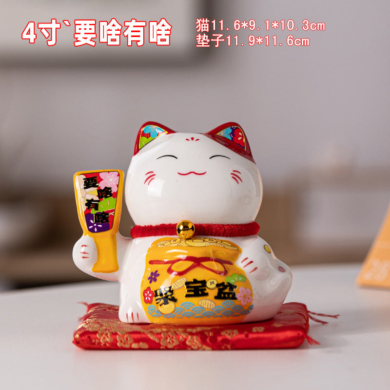 Lucky Cat Ceramic Home Ornament Creative Japanese-style Fortune Cat Small Pocket Store Opening Event Gift Wholesale