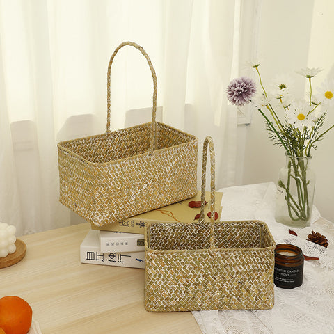 Nordic style seaweed woven basket wedding candy shop souvenir hand-held basket storage flower basket wedding must