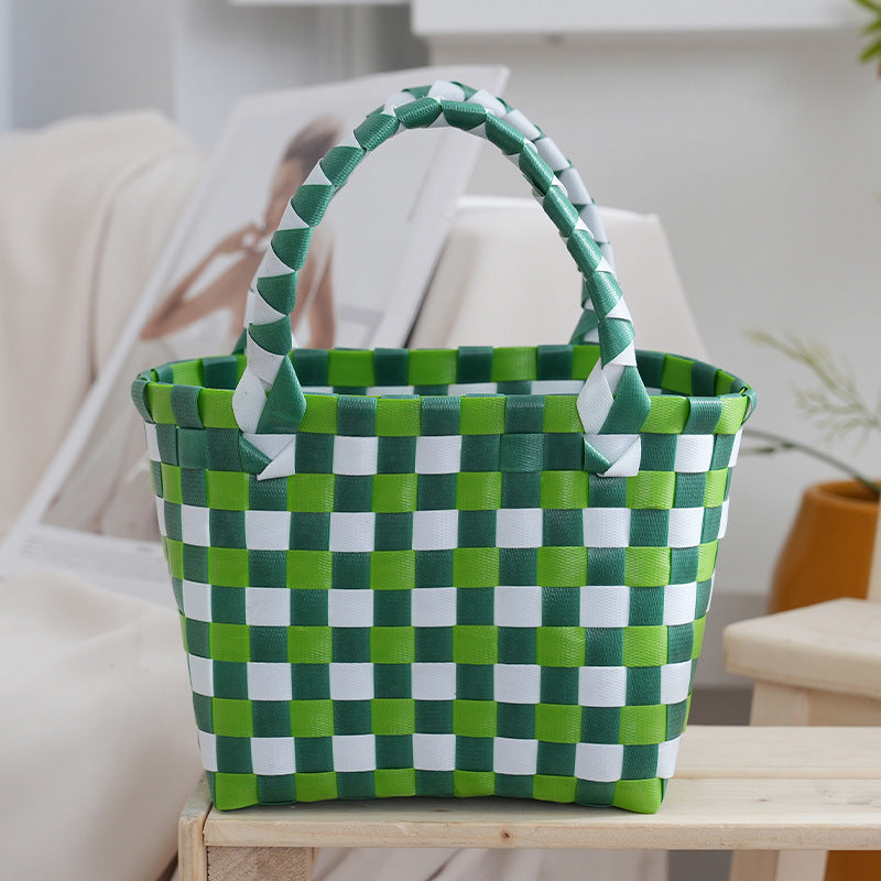 Directly from the manufacturer Color hand-woven vegetable basket bag Large capacity stylish simple plaid gift handbag