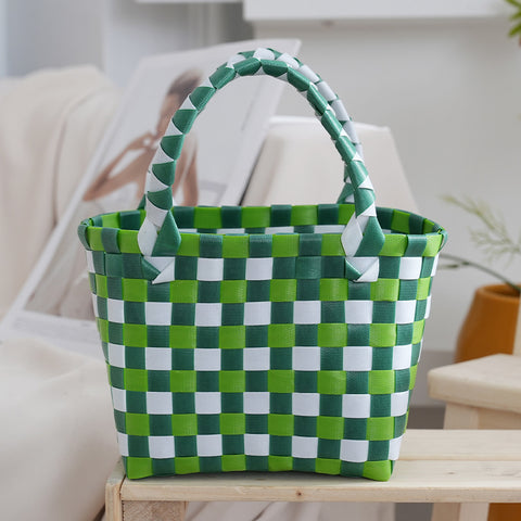 Directly from the manufacturer Color hand-woven vegetable basket bag Large capacity stylish simple plaid gift handbag