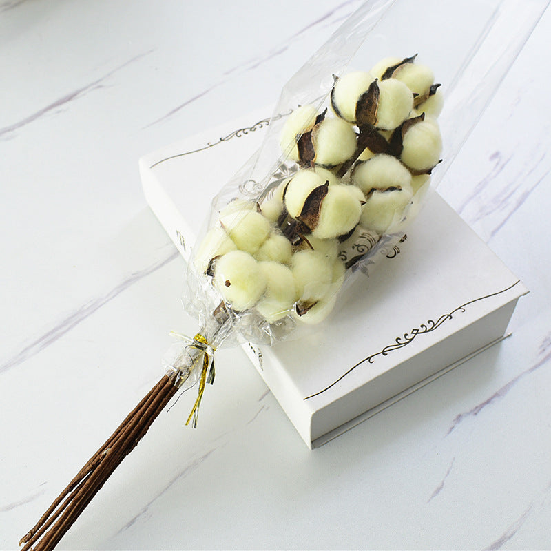 Simulation cotton head natural dried flower handmade retro country style flower arrangement wreath bouquet shooting props