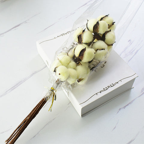 Simulation cotton head natural dried flower handmade retro country style flower arrangement wreath bouquet shooting props