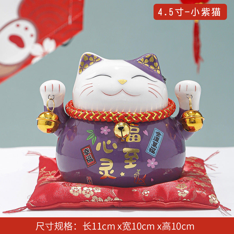 Lucky Cat Ceramic Home Ornament Creative Japanese-style Fortune Cat Small Pocket Store Opening Event Gift Wholesale