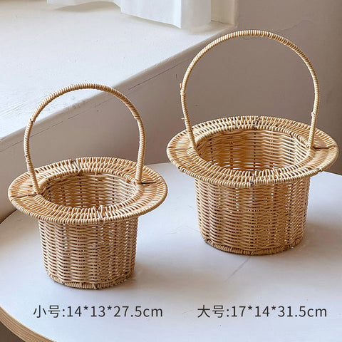 Reinforced integrated handle straw hat top hat flower basket flower arrangement basket fresh bouquet packaging DIY handmade floral materials