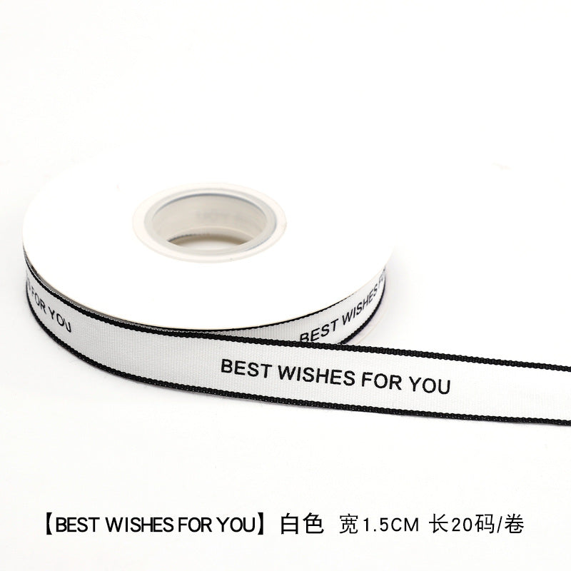 New Bouquet Ribbon Printed English Ribbon Threaded Cotton Strap Flower Packaging Gift Bundle Bow Bouquet Strap
