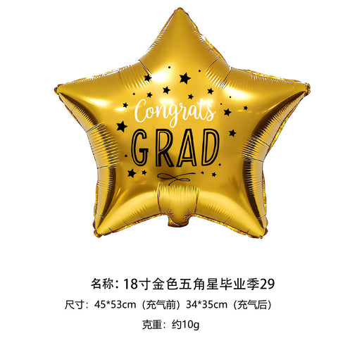 Cross-border hot-selling 18-inch graduation season aluminum foil balloons, round five-pointed star graduation hats, aluminum foil balloon venue decoration