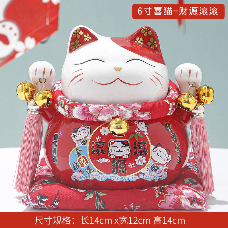 Lucky Cat Ceramic Home Ornament Creative Japanese-style Fortune Cat Small Pocket Store Opening Event Gift Wholesale