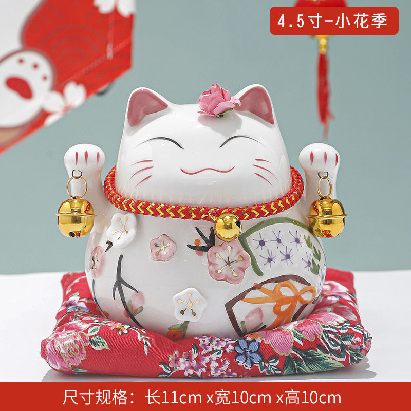 Lucky Cat Ceramic Home Ornament Creative Japanese-style Fortune Cat Small Pocket Store Opening Event Gift Wholesale