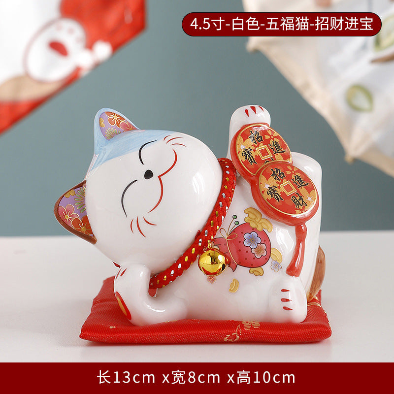 Lucky Cat Ceramic Home Ornament Creative Japanese-style Fortune Cat Small Pocket Store Opening Event Gift Wholesale