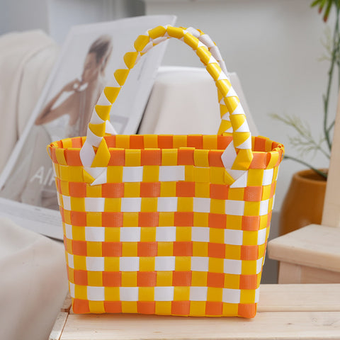 Directly from the manufacturer Color hand-woven vegetable basket bag Large capacity stylish simple plaid gift handbag