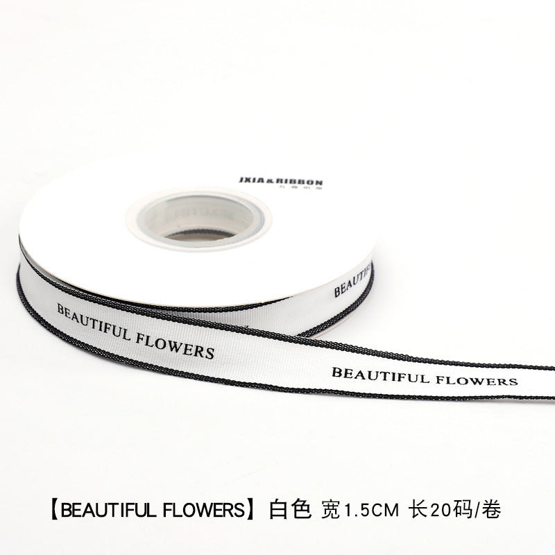 New Bouquet Ribbon Printed English Ribbon Threaded Cotton Strap Flower Packaging Gift Bundle Bow Bouquet Strap