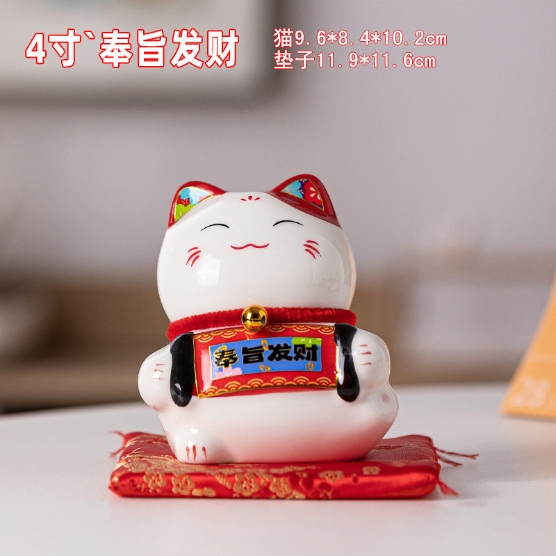 Lucky Cat Ceramic Home Ornament Creative Japanese-style Fortune Cat Small Pocket Store Opening Event Gift Wholesale