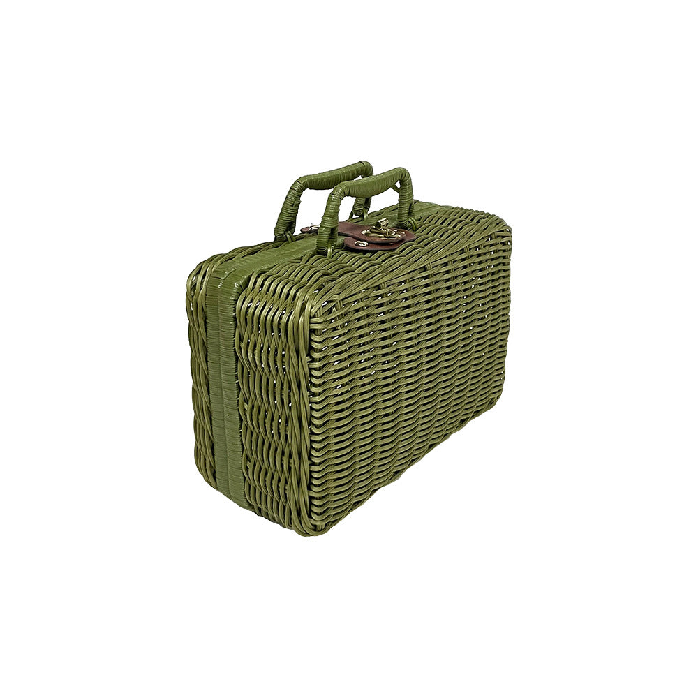Rattan outdoor leisure picnic basket household PP imitation rattan retro suitcase storage props basket storage basket