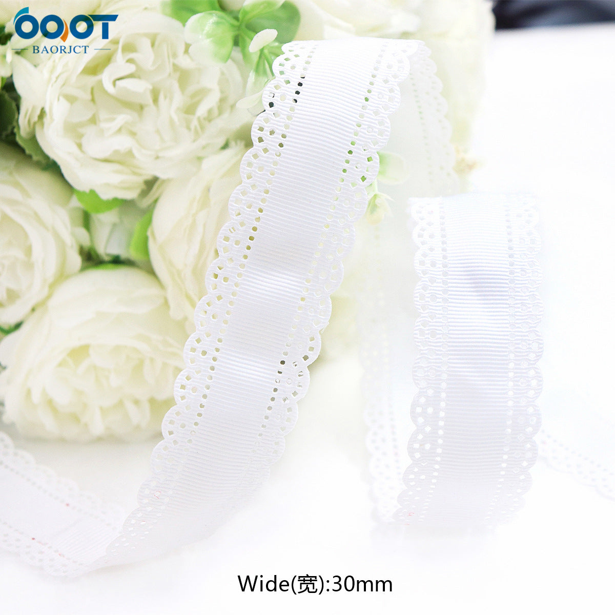 3cm Solid Color Lace Hollow Grosgrain Ribbon Eco-Friendly Durable Modern DIY Handmade Bow Headgear Hair Valentine's Day Wedding