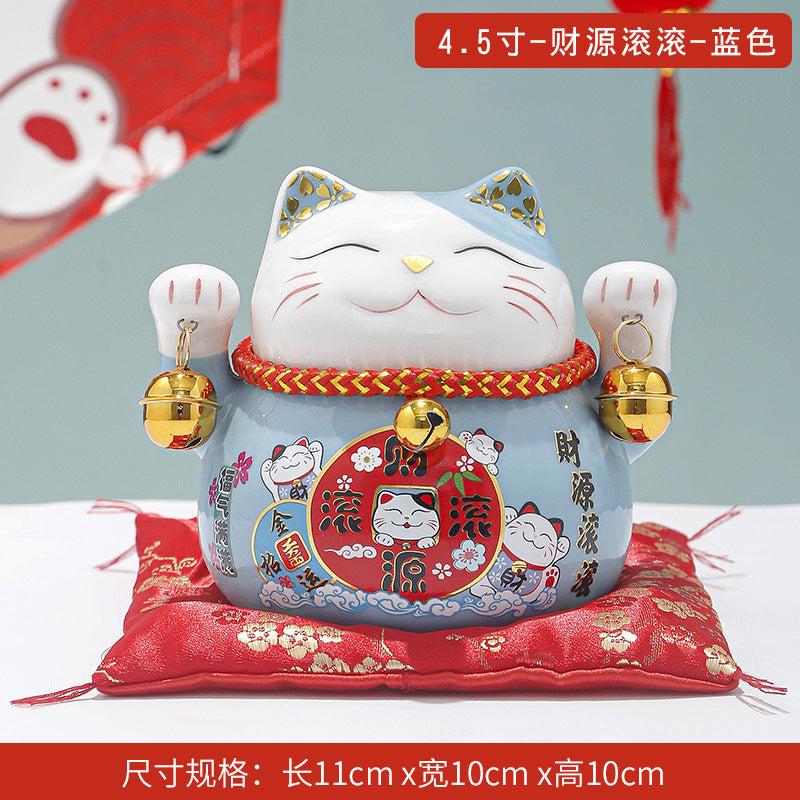Lucky Cat Ceramic Home Ornament Creative Japanese-style Fortune Cat Small Pocket Store Opening Event Gift Wholesale