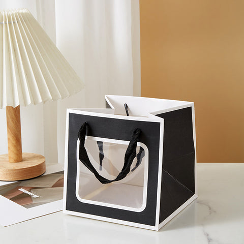 Recyclable Eco-friendly Art Gift Bags Clear PVC Window Paper Box for Flowers Dolls Toys Christmas Thank You Presents