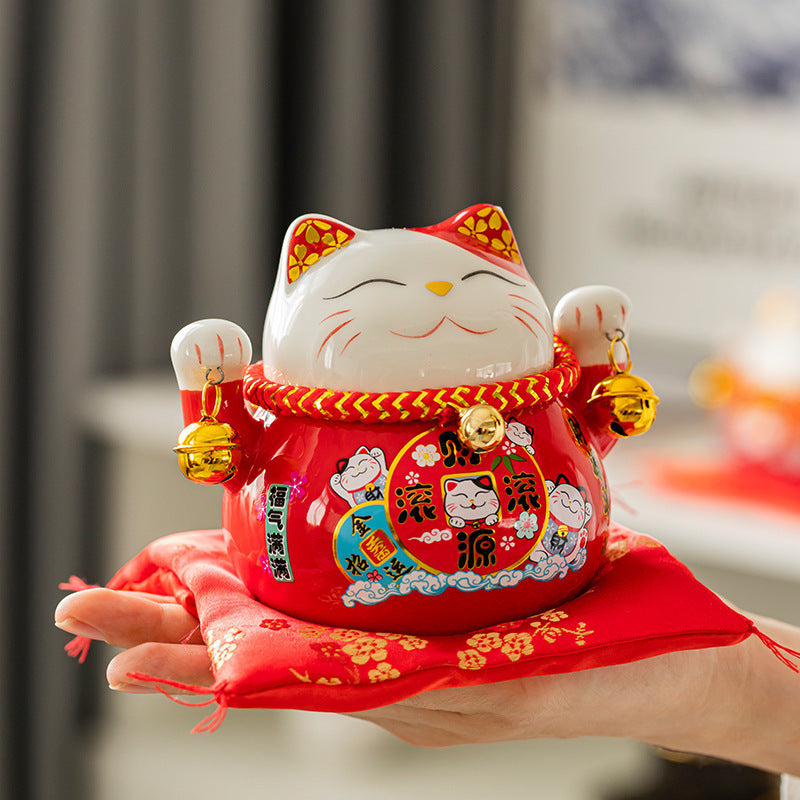Lucky Cat Ceramic Home Ornament Creative Japanese-style Fortune Cat Small Pocket Store Opening Event Gift Wholesale