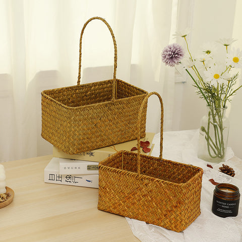 Nordic style seaweed woven basket wedding candy shop souvenir hand-held basket storage flower basket wedding must