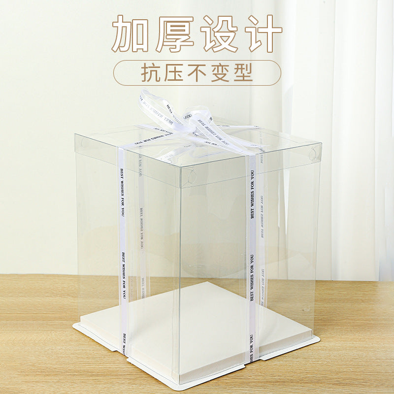 Transparent Square Birthday Party Cake Box Display Case Waterproof Recycled Materials Paperboard Rigid Boxes Baking Tools Cake