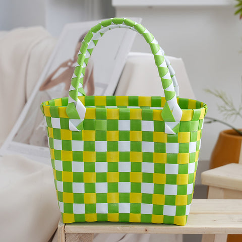 Directly from the manufacturer Color hand-woven vegetable basket bag Large capacity stylish simple plaid gift handbag