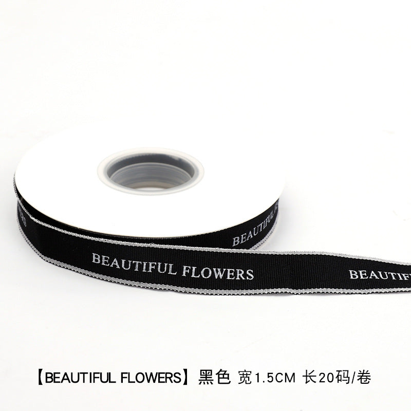 New Bouquet Ribbon Printed English Ribbon Threaded Cotton Strap Flower Packaging Gift Bundle Bow Bouquet Strap