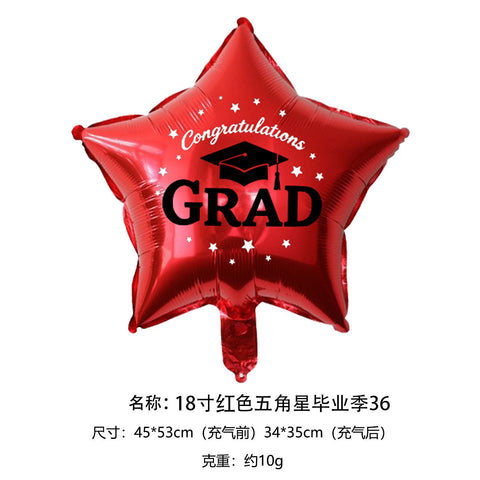 Cross-border hot-selling 18-inch graduation season aluminum foil balloons, round five-pointed star graduation hats, aluminum foil balloon venue decoration