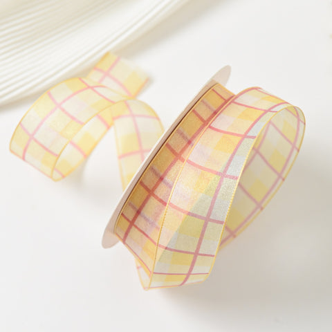 Small fresh two-color plaid yarn strap tied bouquet packaging yarn strap flower shop DIY ribbon ribbon floral materials wholesale 1