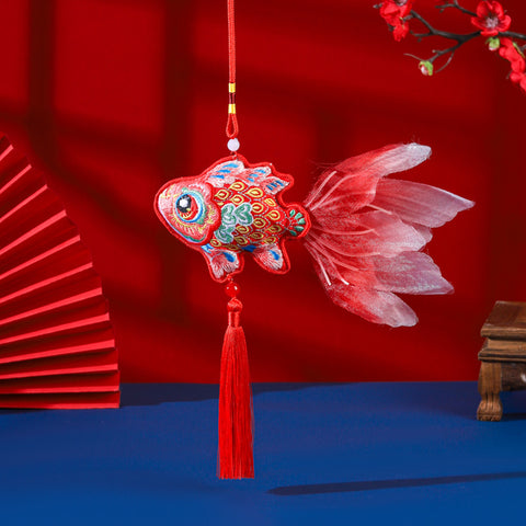 Guochao Dragon Boat Festival Goldfish Koi Sachet Pendant Embroidered Tassel Sachet Portable Pendant Purse Activity Small Gifts