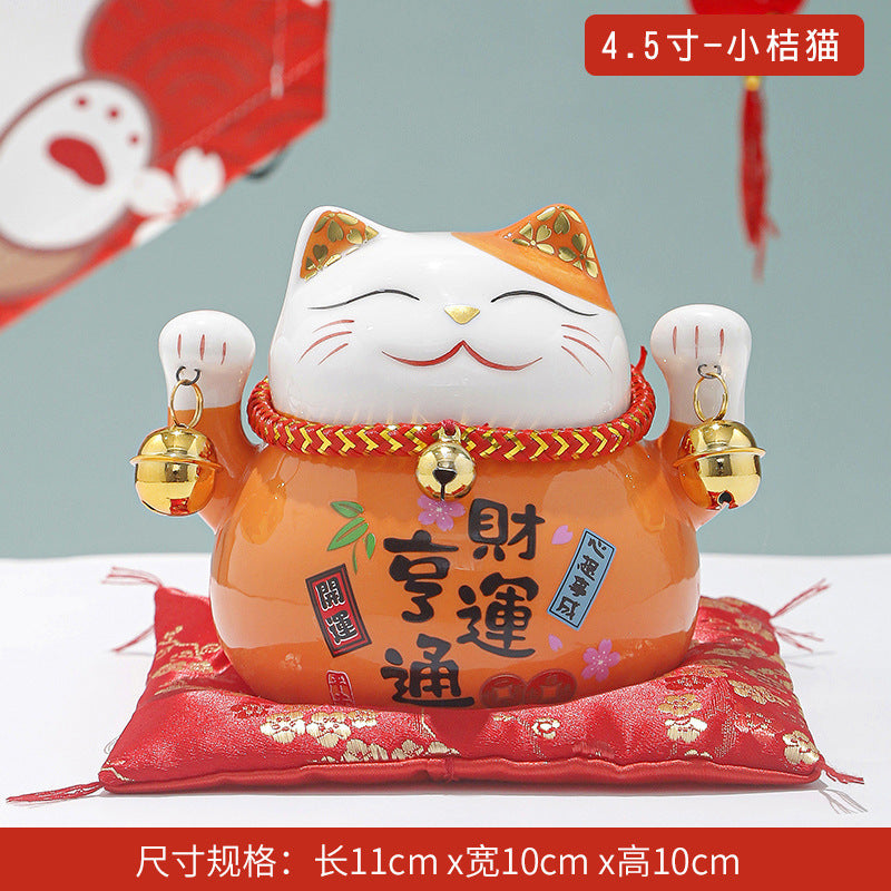Lucky Cat Ceramic Home Ornament Creative Japanese-style Fortune Cat Small Pocket Store Opening Event Gift Wholesale
