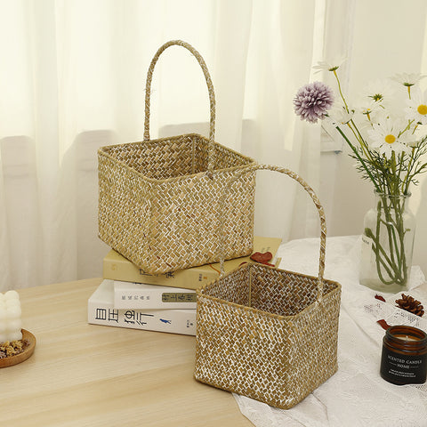Nordic style seaweed woven basket wedding candy shop souvenir hand-held basket storage flower basket wedding must