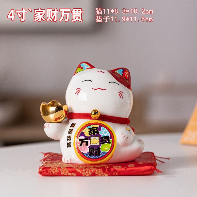 Lucky Cat Ceramic Home Ornament Creative Japanese-style Fortune Cat Small Pocket Store Opening Event Gift Wholesale