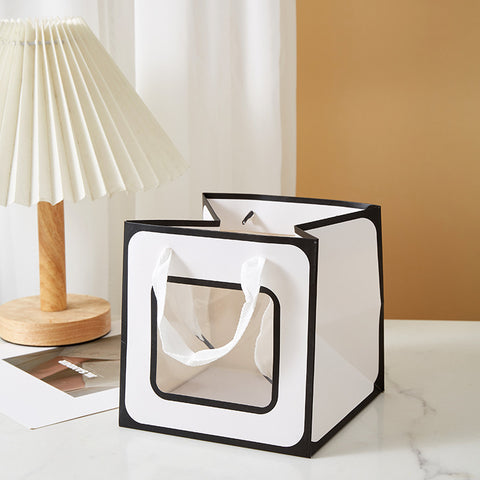 Recyclable Eco-friendly Art Gift Bags Clear PVC Window Paper Box for Flowers Dolls Toys Christmas Thank You Presents