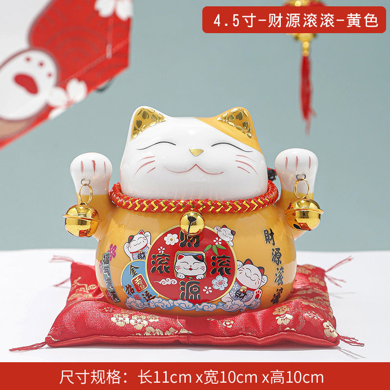 Lucky Cat Ceramic Home Ornament Creative Japanese-style Fortune Cat Small Pocket Store Opening Event Gift Wholesale