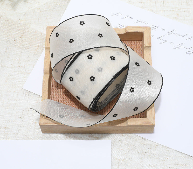 Flocking small flower bow polka dot yarn with hair accessories DIY handmade streamer polka dot black and white snow yarn with decorative streamer
