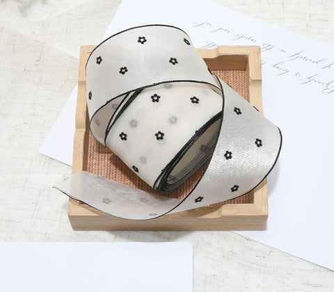 Flocking small flower bow polka dot yarn with hair accessories DIY handmade streamer polka dot black and white snow yarn with decorative streamer