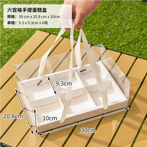 Portable Flower Cake Gift Box Transparent 6 Gongge Dessert Baking Packing Box 4 Gongge Mousse Cup Puff Cake Box