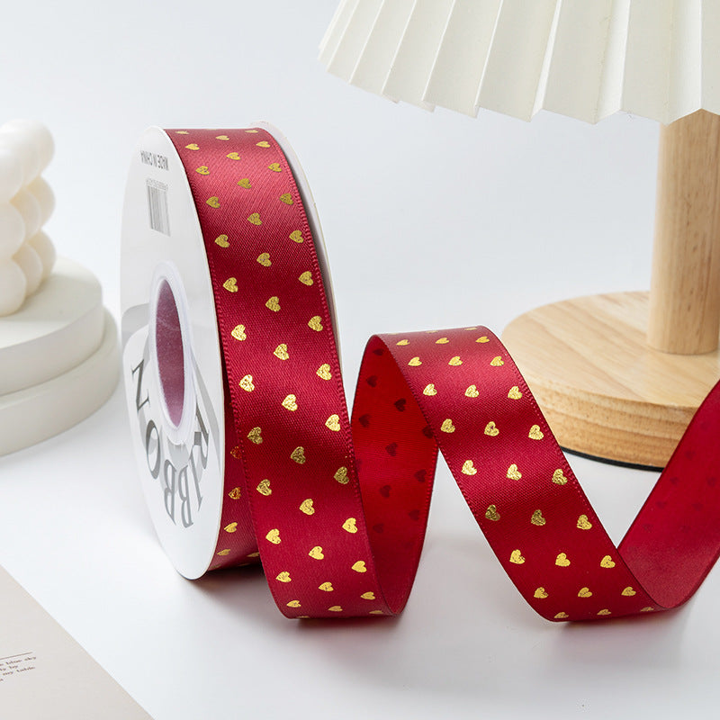 bronzing small love ribbon bow strap, gift box cake flower packaging ribbon handmade DIY ribbon
