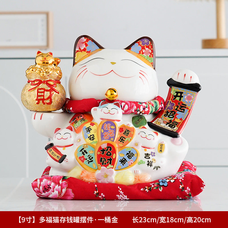 Lucky Cat Ceramic Home Ornament Creative Japanese-style Fortune Cat Small Pocket Store Opening Event Gift Wholesale