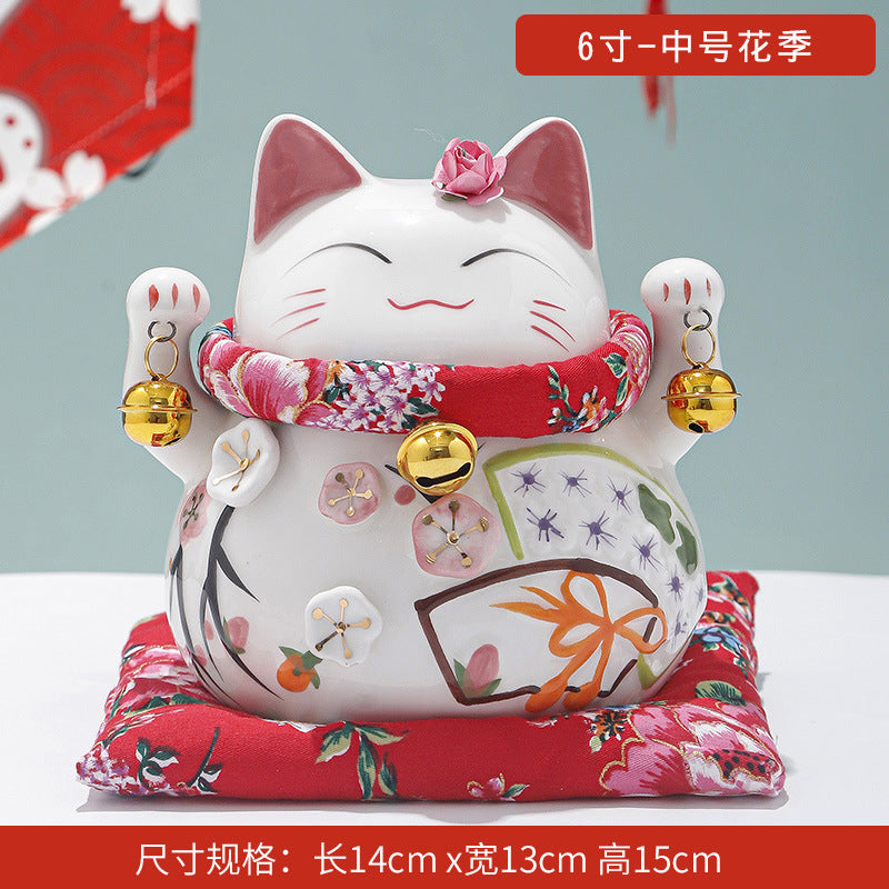 Lucky Cat Ceramic Home Ornament Creative Japanese-style Fortune Cat Small Pocket Store Opening Event Gift Wholesale