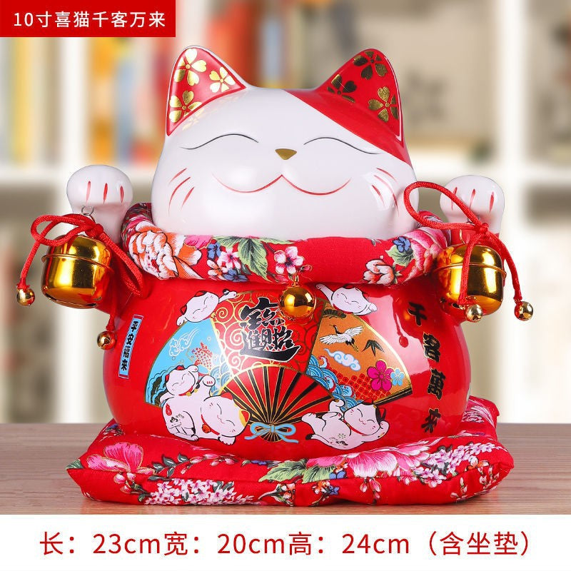 Lucky Cat Ceramic Home Ornament Creative Japanese-style Fortune Cat Small Pocket Store Opening Event Gift Wholesale