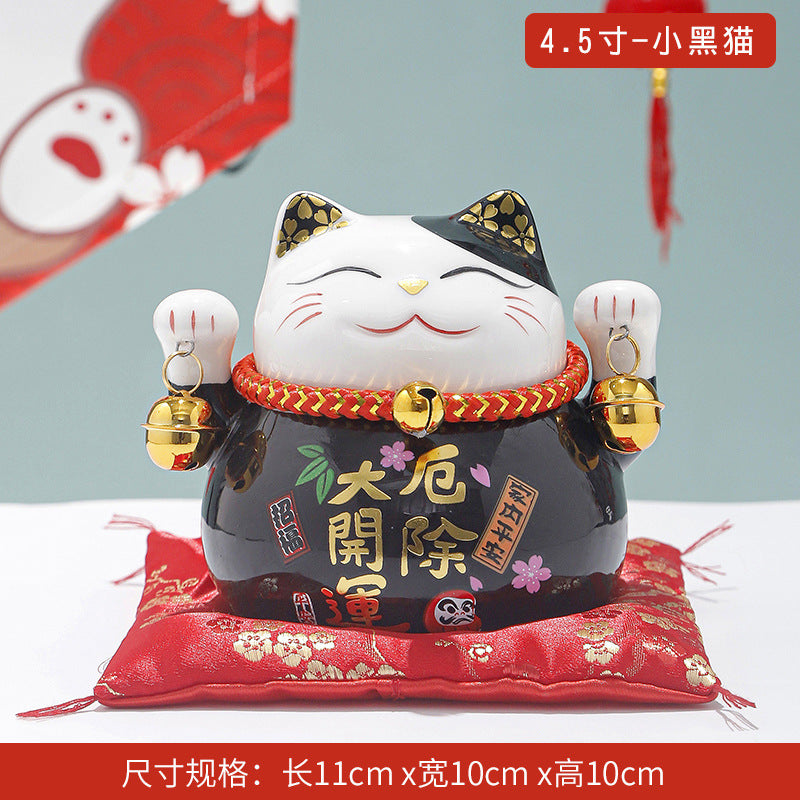 Lucky Cat Ceramic Home Ornament Creative Japanese-style Fortune Cat Small Pocket Store Opening Event Gift Wholesale