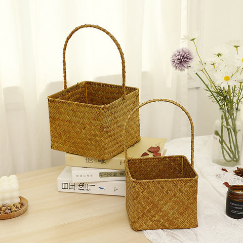 Nordic style seaweed woven basket wedding candy shop souvenir hand-held basket storage flower basket wedding must
