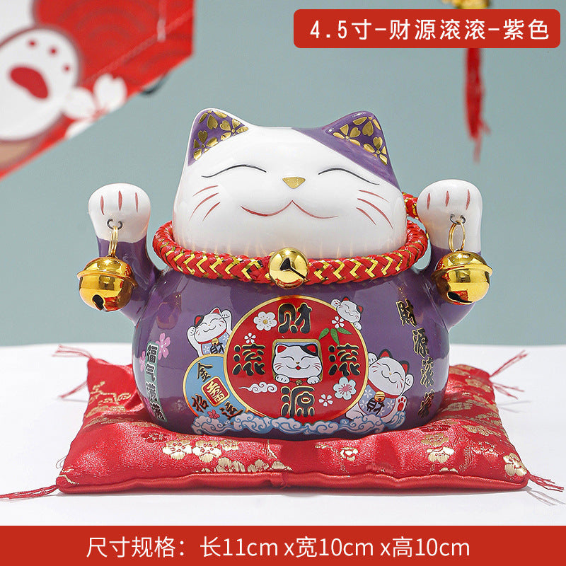 Lucky Cat Ceramic Home Ornament Creative Japanese-style Fortune Cat Small Pocket Store Opening Event Gift Wholesale