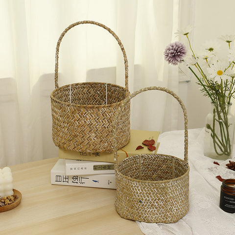 Nordic style seaweed woven basket wedding candy shop souvenir hand-held basket storage flower basket wedding must