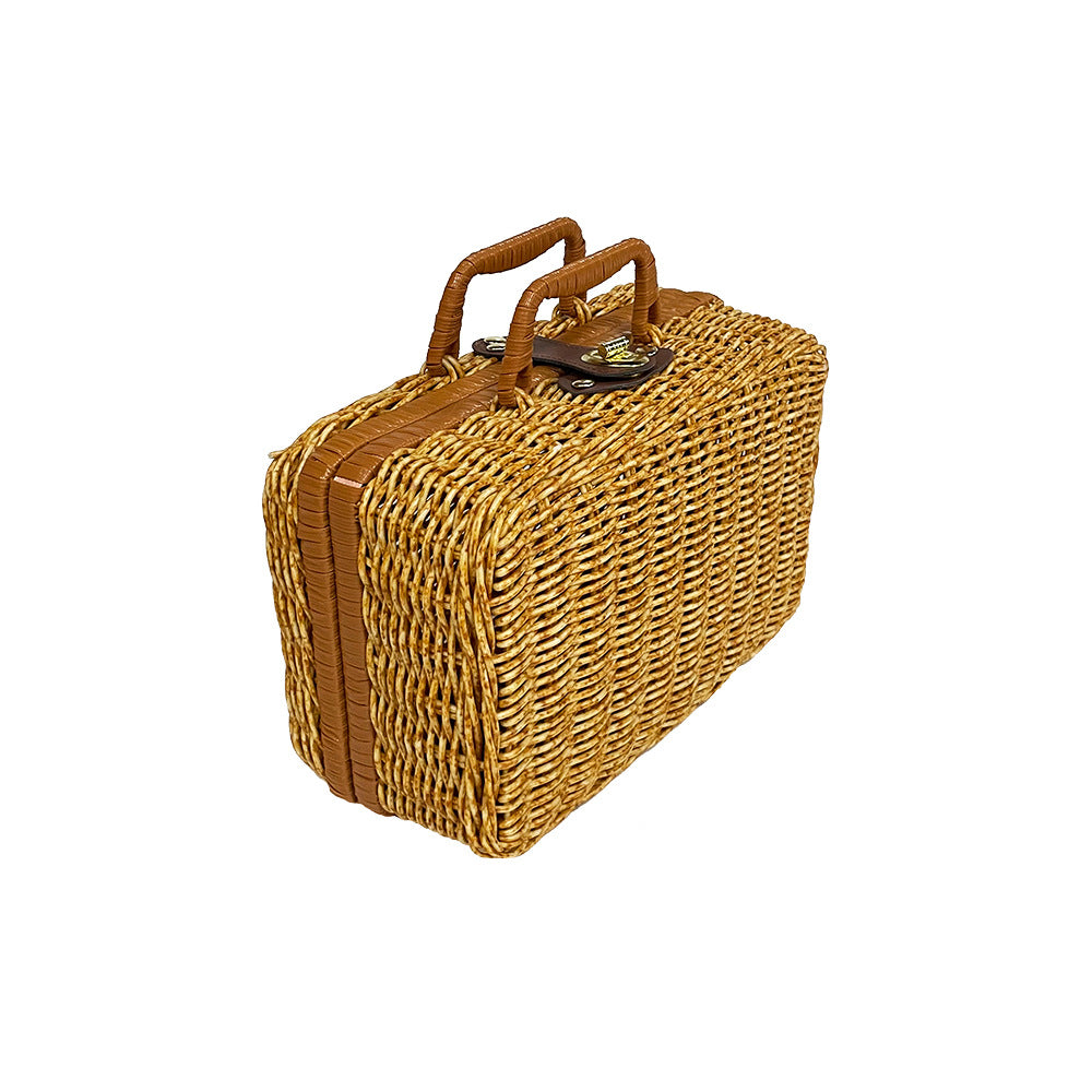 Rattan outdoor leisure picnic basket household PP imitation rattan retro suitcase storage props basket storage basket