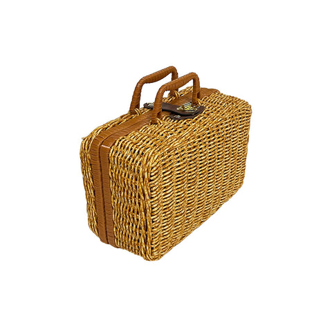 Rattan outdoor leisure picnic basket household PP imitation rattan retro suitcase storage props basket storage basket